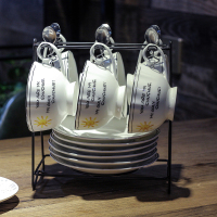 欧式陶瓷杯咖啡杯套装6件套咖啡杯碟勺茶杯家用马克杯水杯送勺架 小太阳咖啡杯碟6件套