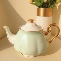 [微瑕品]英式下午茶杯碟套装骨瓷茶具茶壶套装小清新陶瓷茶具 绿晓满金茶壶