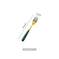 买2送1不锈钢水果叉北欧ins搅拌咖啡勺大理石纹甜品勺西餐具套装 绿金色大理石纹 餐叉