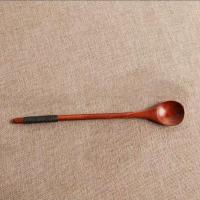 实木勺子长柄绑线蜂蜜咖啡甜品勺创意家用木勺子调羹奶粉细长棒勺 A