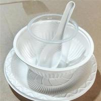 一次性健康环保餐具碗碟杯勺套装鑫科玉米淀粉环保饭店餐具塑封包 [碗+碟+透明杯+勺]4件套