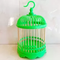 蝈蝈笼菱形六角圆笼鸣虫蝈蝈笼塑料竹子蝈蝈笼经典款爬虫用具手工 圆笼绿色款(送挂绳)