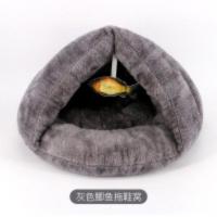 猫窝猫房子猫屋冬季保暖加厚半封闭式小猫咪睡袋狗窝猫咪用品全套 灰色+鱼玩偶(加厚保暖 S小型(适合8斤以内)收藏优先发货