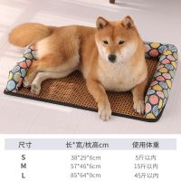 夏季狗狗凉席垫猫咪睡垫防撕咬冰垫夏天地垫狗垫子睡觉用宠物用品 三边凉席(蓝色枫林) S号适合5斤内宠物