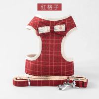 狗狗牵引绳胸背带遛狗牵引绳外出礼服蝴蝶结款泰迪猫咪宠物用品 红色格格 S（3-7斤猫狗）
