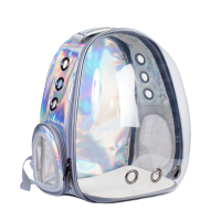 透明镭射猫包宠物背包外出太空宠物舱包便携猫笼子双肩包猫咪书包 炫光半透明款 灰色-() 13斤内猫10斤内狗