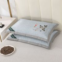 夏季冰丝枕护颈枕全荞麦枕芯不变形一对装带枕套家用单人一只装 艾草冰丝枕-淡绿色 40-60CM(一只装)