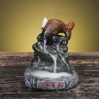 倒流香炉高山流水创意香薰摆件檀香沉香香炉大号家用室内香薰炉 鱼跃龙门.香炉(送60粒香)