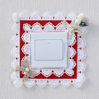 婚庆开关防尘贴布艺开关插座套客厅卧室双开三开118型开关贴 花之恋红色 单开8.6厘米