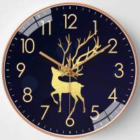 钟表客厅家用装饰挂钟墙上免打孔时钟卧室时尚个性静音简约石英钟 北欧轻奢-金色麋鹿 8英寸(直径20厘米)偏小不推荐