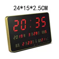 挂钟客厅数码万年历电子闹钟台历时钟表卧室创意led静音新款挂墙 金色[红光]