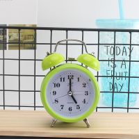 金属打铃闹钟超大声音初中学生夜灯闹钟可爱少女心钟表多功能时钟 糖果嫩绿色三寸