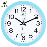 七王星客厅卧室挂钟表时钟石英钟简约韩版时尚静音机芯墙壁钟表 9812浅蓝-白盘 10英寸(直径25.5厘米)
