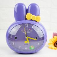 会说话创意学生儿童用闹钟卡通可爱个性懒人专用夜灯静音床头男孩 19084黄色蝴蝶结小兔
