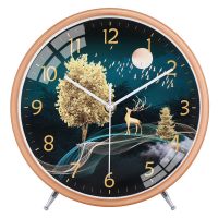 北欧风格装饰台式钟表客厅卧室挂钟座钟摆件家用静音挂钟石英钟 2823黄金鹿22厘米可坐可挂两用