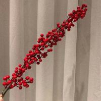 仿真石榴枝石榴果石榴花枝果树枝带叶大枝石榴树花瓶装饰拍摄道具 仿真长枝红果