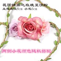 帽子配饰花带仿真玫瑰花牡丹花手工编织儿童遮阳帽用树叶绳花环 玫瑰豆沙粉