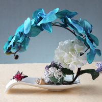 蝴蝶兰假花盆栽欧式仿真花艺套装家居客厅装饰花玄关餐桌盆景摆件 蓝色