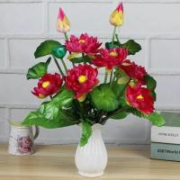 特价仿真荷花莲花供佛花小套装 观音菩萨寺院佛前装饰花摆 玫红(带塑料盆)特价2盆