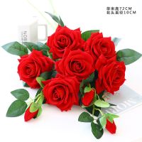 仿真玫瑰花客厅装饰电视柜插花摆设绢花单支塑料假花花束干花摆件 3头红玫瑰[3支]