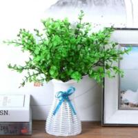 交花 假花 客厅冰箱上面放的仿真装饰摆件结婚用塑料长花电视柜花 绿色 尤加利2束+好瓶