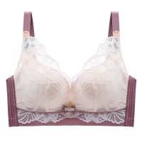 温贝莉乳胶哺乳文胸内衣聚拢防下垂喂奶孕妇怀孕期全罩杯蕾丝透气 樱花紫 34/75 B-C