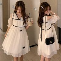 哺乳衣夏季外出连衣裙2021时尚辣妈款产后期喂奶衣服孕妇装潮妈裙 露肩蝴蝶结连衣裙[孕妇款] M