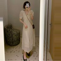 夏季新款时尚外出哺乳衣辣妈款短袖蕾丝中长款连衣裙孕妇产后喂奶 杏色长款 XXL建议138-150左右