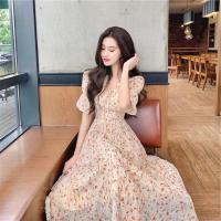 法式复古哺乳衣夏季啊外出新款时尚泡泡袖洋气碎花雪纺长裙辣妈 图片色-哺乳款 M