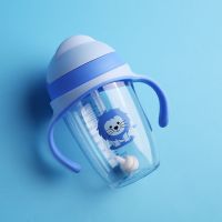 奶瓶水杯宝宝学饮杯儿童水杯带吸管宝宝吸管杯儿童水壶奶瓶吸管 蓝色锥形水杯280毫升