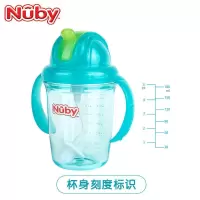 Nuby婴儿学饮杯1岁3岁防漏防呛宝宝啜饮喝水杯家用儿童直饮吸管杯 双耳刻度tritan握把吸管杯--蓝 240ml