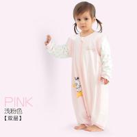 宝宝睡袋春秋夏季薄款新生婴儿分腿睡袋四季通用儿童防踢被连体衣 浅粉[双层可拆袖-适合20-25度] S码[适合身高60-