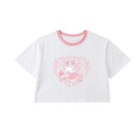 夏季新款库洛米辣妹小恶魔印花圆领短款露脐撞色短袖T恤学生上衣 白色 美乐蒂 XXS