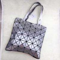 镭射三宅菱格手提包包日韩版几何折叠拼接百变形状亮面时尚女包包 银色