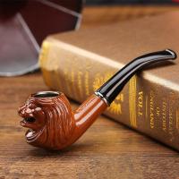树脂烟斗胶木便携烟具过滤可清洗两用弯式烟斗金属锅男士旱烟斗 树脂605狮子头-送配件