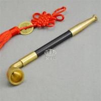 老式手工烟锅 烟袋锅旱烟袋 男士老人黄铜烟斗 实木烟杆 玛瑙烟嘴 总长15cm铜嘴 小锅