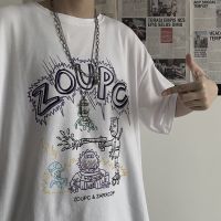 2021夏季新款韩版ins复古街头漫画印花上衣宽松白色短袖T恤男女潮 3014白色 3XL 建议160-190斤