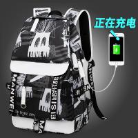 背包男高中初中大学生书包时尚潮流校园学院韩版旅行包电脑双肩包 417充电黑白