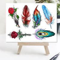 个性羽毛纹身贴图案遮疤痕花臂古风防水女持久性感仿真韩国清新 主图1张