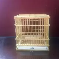 小号方形鸟笼圆形竹子鸟笼方笼绣眼玉鸟麻雀等小鸟竹制笼子带配件 正方21.21.22裸笼