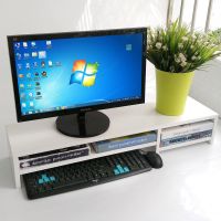 双层加长电脑双屏显示器增高架桌上置物收纳架电视机垫加高整理架 暖白色-80长双层