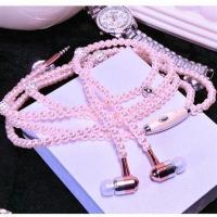 新款珍珠耳机项链挂脖苹果oppo手机听歌通用vivo华为打电话重低音 粉色珍珠耳机+(送指环扣颜色随机)