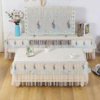 液晶电视机套防尘罩蕾丝壁挂式开机不取电视柜罩盖布茶几罩套桌布 孔雀蓝 32英寸宽85*高55