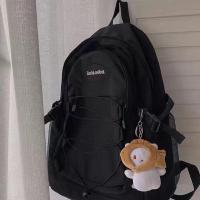 暗黑风炸街豹纹双肩包男女韩版ins大容量百搭休闲学生书包潮男女 黑色+鲷鱼烧(加大加厚版)