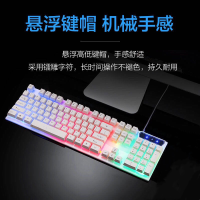 有线键盘鼠标套装背光游戏电脑台式笔记本悬浮键帽机械手感USB接 白色单独发光有线键盘