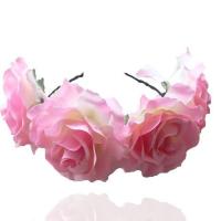 韩版女生牡丹头饰新娘发饰度假儿童拍照花朵发箍月季玫瑰头箍发带 粉红色