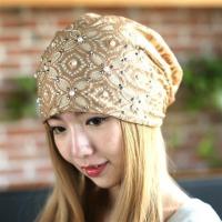 帽子女夏天薄款包头帽韩版头巾帽休闲套头帽化疗帽孕妇透气月子帽 珍珠钻卡其色 均码(不带钻不送礼品)