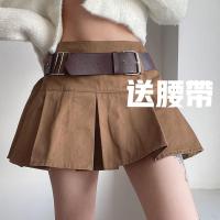 短款百褶裙女高腰学院风超短A字裙女减龄小个子半身裙高级带腰带 卡其色 送腰带 [原版]新款 S [高质量]