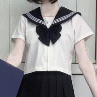 【神北JK】基础款jk制服短袖不良长裙学院风学生校服黑领三本二本 黑领三本短袖单件+黑色蝴蝶结 S