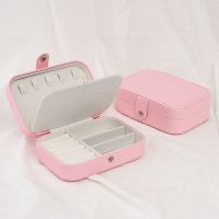 便携式首饰盒少女小清新首饰收纳盒多功能化妆盒耳钉戒指项链收纳 粉色耳钉款